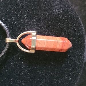 Handcrafted Red Jasper  Healing Crystal Point Leather Necklace